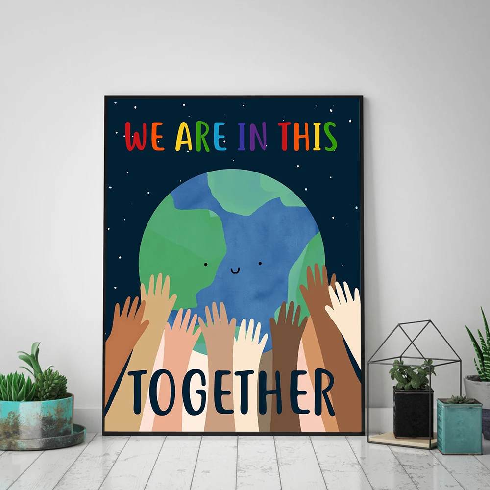 Nordic Poster We arer in this Earth Together Quote Hands Canvas Prints Friendly Wall Pictures For Living Room Minimalist Decor