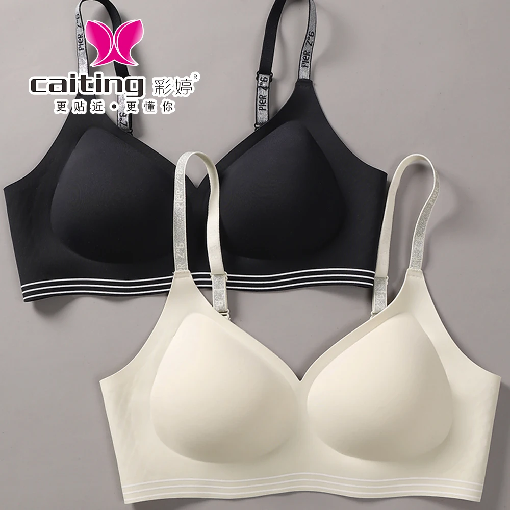 CAITING Mulheres Sem Costura Push-Up Sutiã Esportivo Alfabeto Decoração E Suporte de Aço Roupa Interior Suporte Suave Estilo de Roupa Interior Feminina