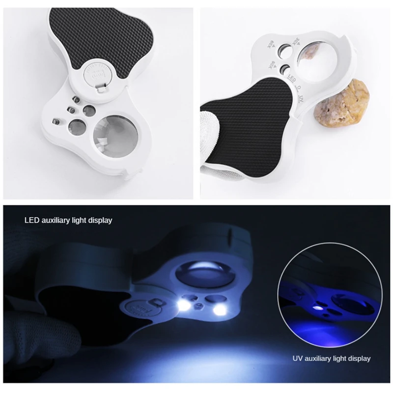 Lupa de joias iluminada lupa de joias com luzes LED UV para joalheiros 1 conjunto