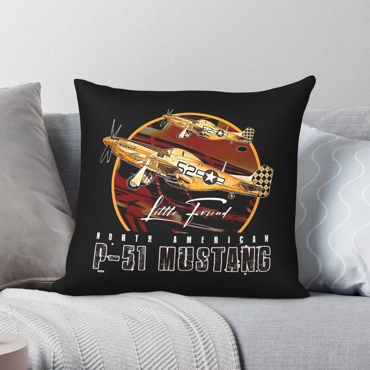 North American Aviation P-51 Mustang Pillowcase Polyester Linen Velvet Printed Decor Throw Pillow Case Room Cushion Cover 18