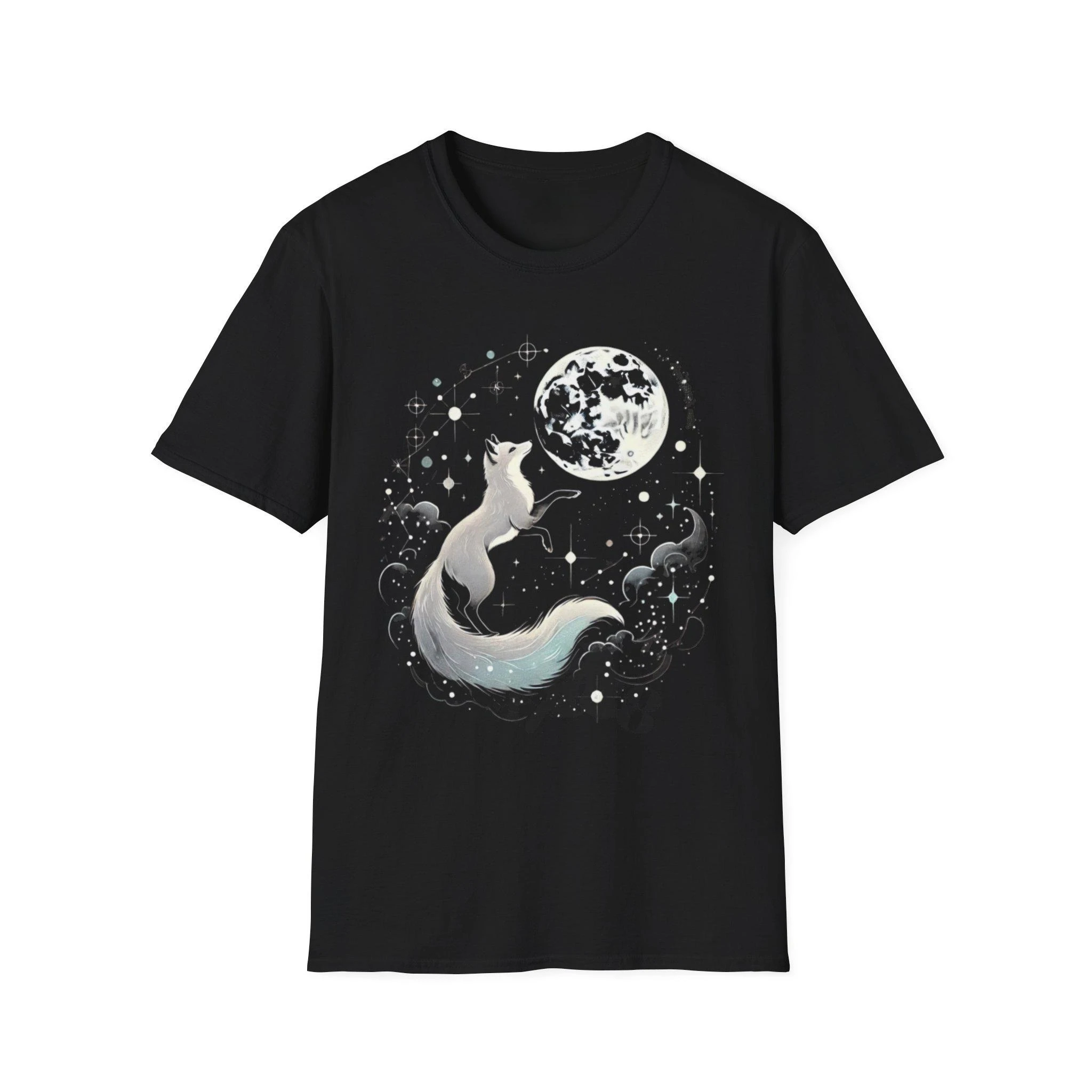 HOT SALE Fox for Moon Neutral Soft Style T-shirt Cute Animal Graphic T-shirt Celestial Print Shirt Galaxy Lover Gift Star Top