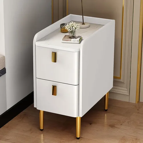 모던 스타일 가죽 침대 옆 테이블, 단단한 나무 침실 나이트 스탠드, 미니 사이드 캐비닛, 단색 엔드 테이블, 2 서랍 