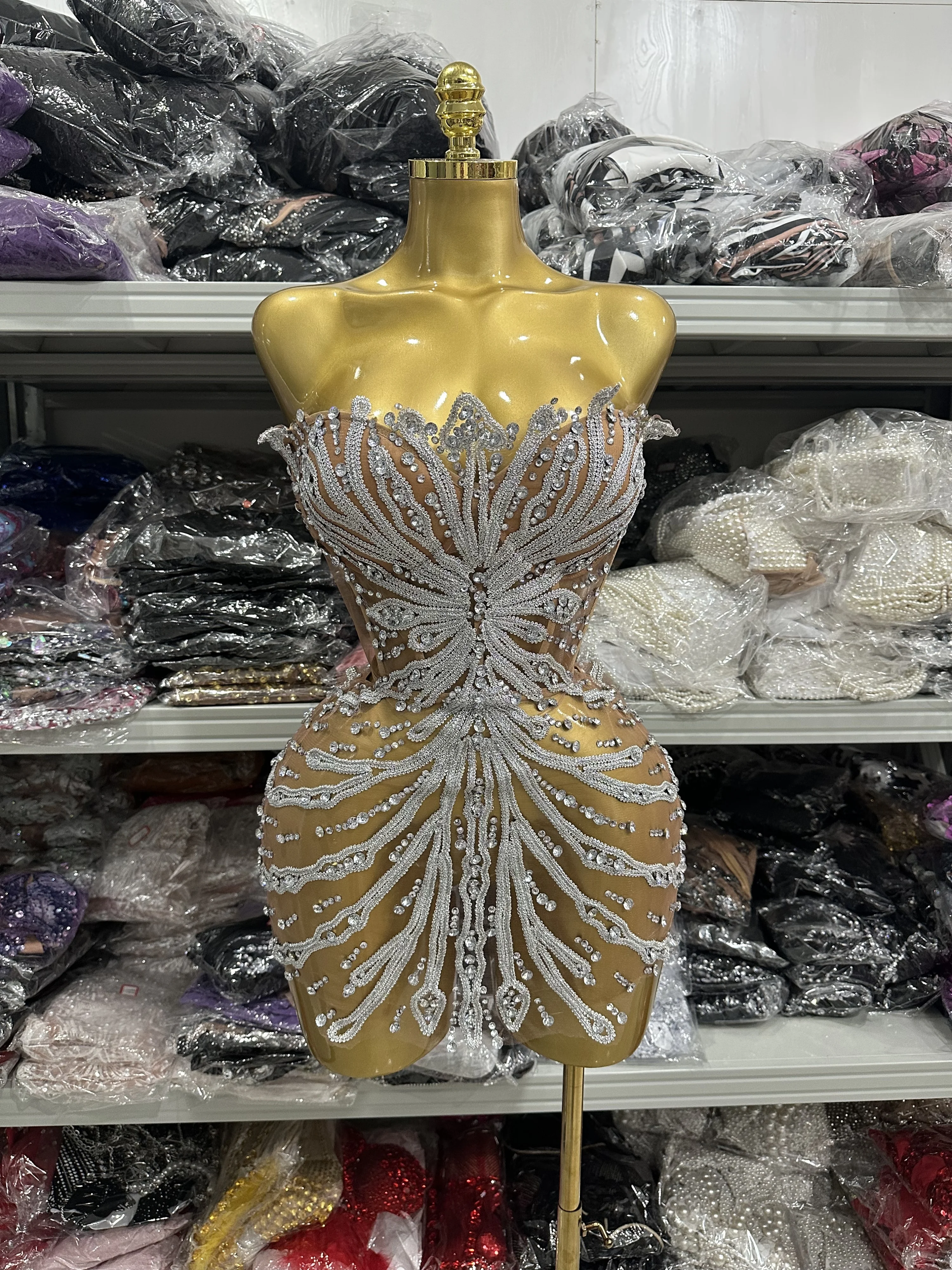 

Stock Women Sexy Strapless Shining Sequins Bodycon Mini Dress Laced-up Celebrate Birthday Party Cocktail Homecoming Cute Dress