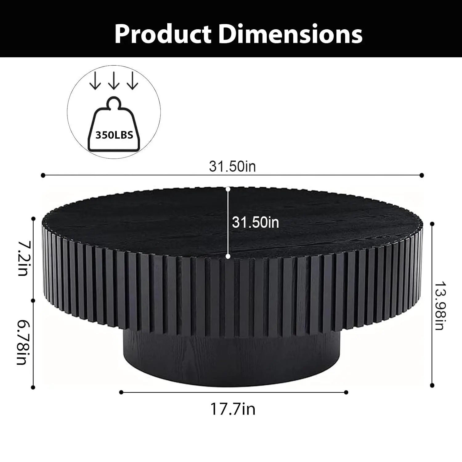 Round Fluted Drum Coffee Table Pedestal Base Living Room 80cm, Customized