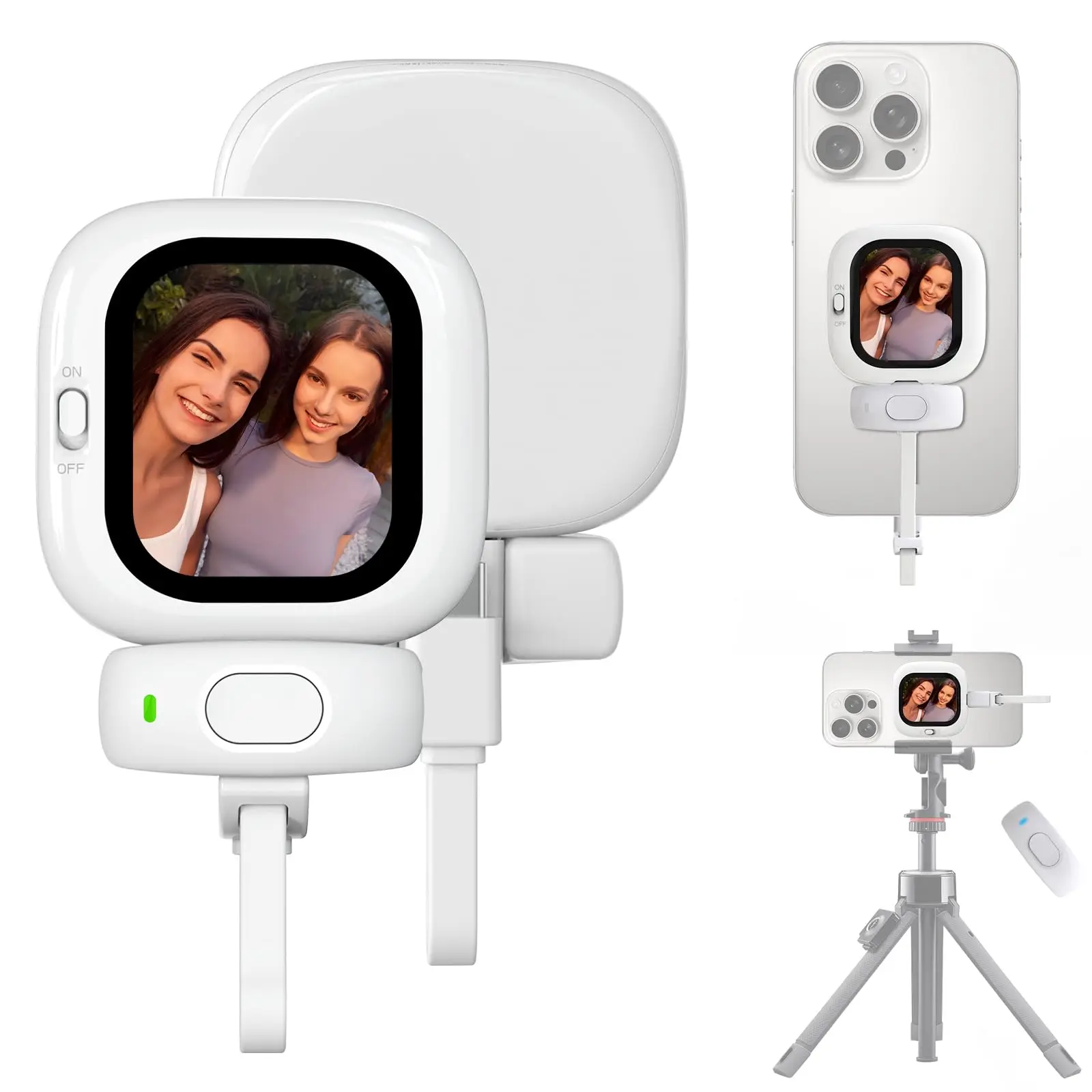 

Magnetic Selfie Monitor Screen for iPhone 5-17 AMOLED 700Nits Wireless Back Camera Display with BT Remote Control for Vlog Video