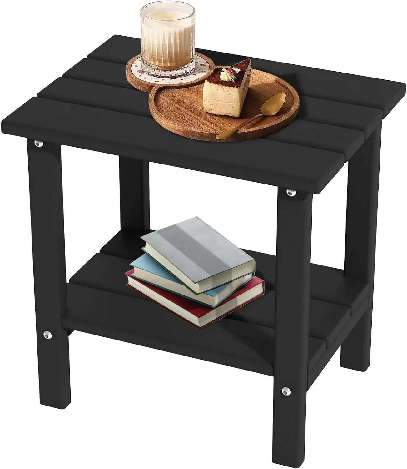 Mesa auxiliar de exterior de HDPE, mesa de patio pequeña, mesa auxiliar Adirondack resistente a la intemperie para exterior, balcón, terraza, junto a la piscina, negro