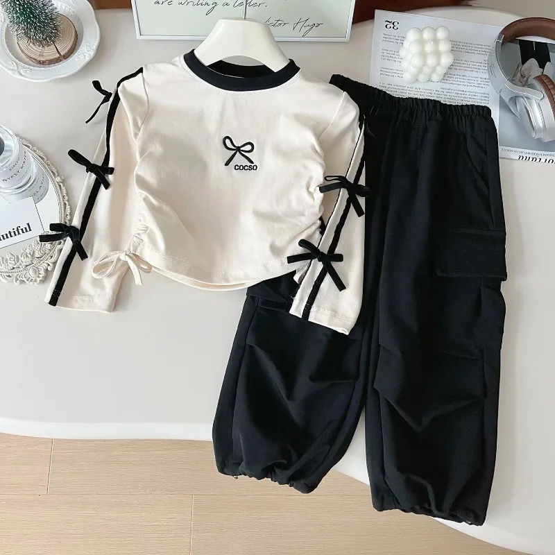 

2025 Autumn New Girls' Set Long Sleeved Fashionable Top Korean Casual Pants Versatile Two-piece Set