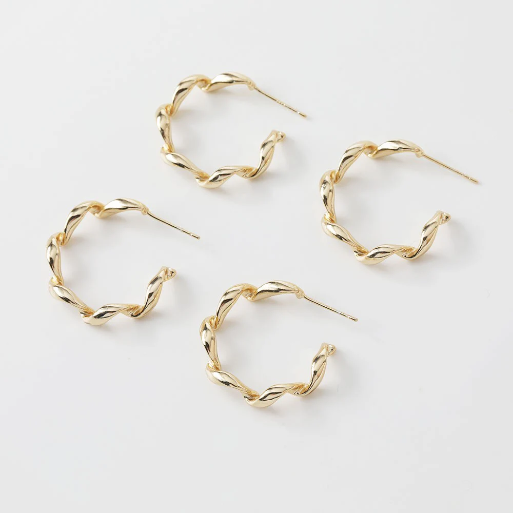 4PCS 14K Gold Plated Twist C-Shaped Earrings Stud Brass Jewelry DIY Making Supplies Material Accessories