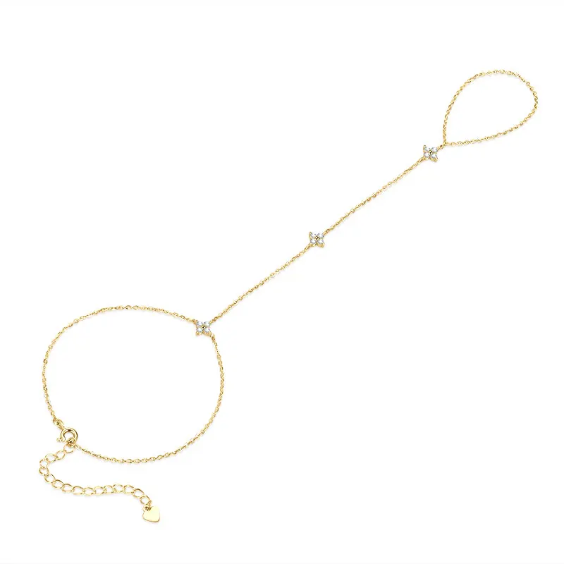 Lnkry 2.5mm Certified Moissanite Ring Bracelet 14k Gold Filled Four Leaf Flower Bracelet With Ring Hand Chain Stackable Jewelry view 6
