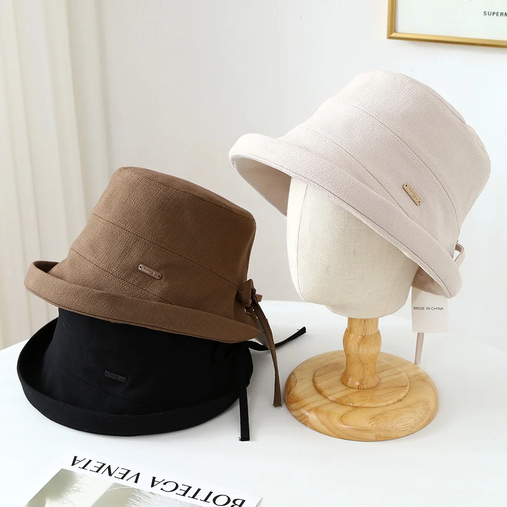 Frühlings-Outdoor-Bucket-Hat Sonnenschutz Atmungsaktiv Schlicht Elegant Einfarbig Anglerhut Verstellbarer Bucket-Hat mit Breiter Krempe