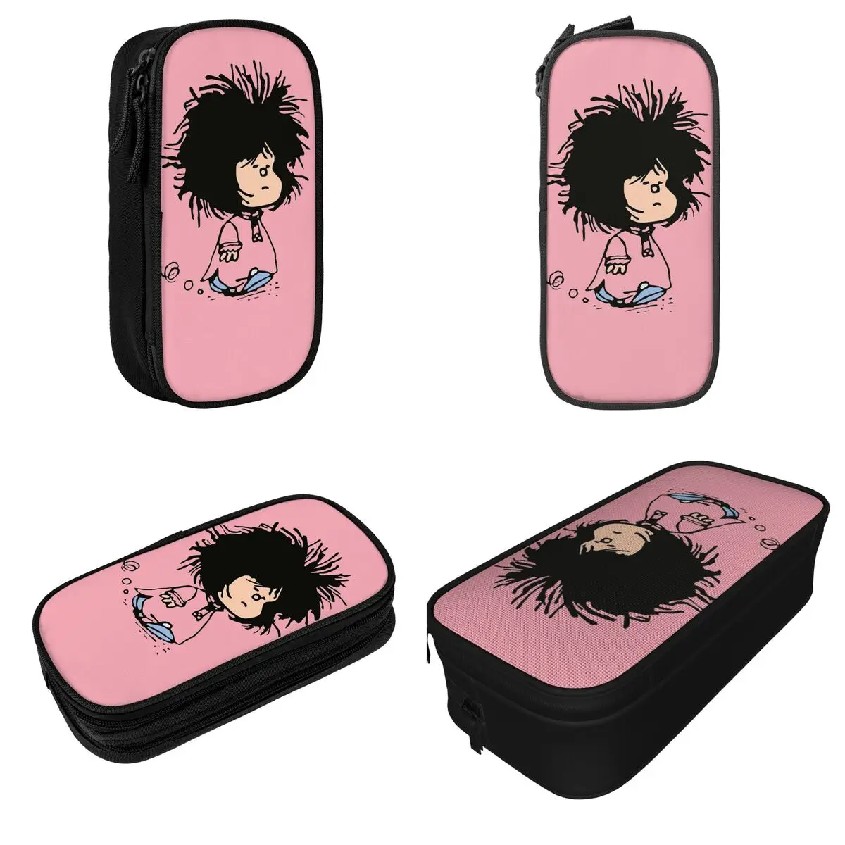 Large Capacity Pen Box Sleepy Mafalda Funny Office Accessories Double Layer Pencil Box Women Make Up Bag Gift