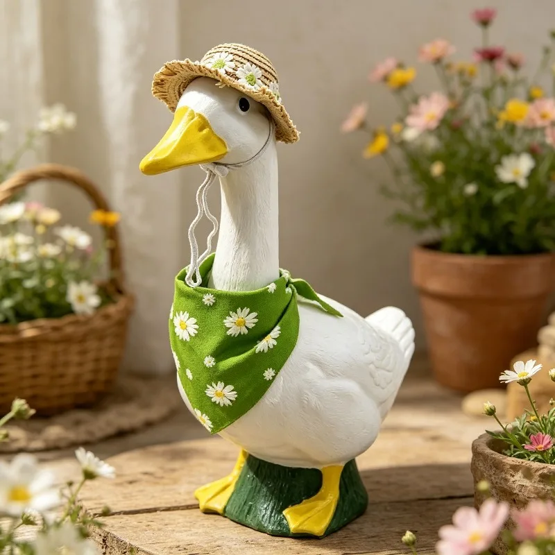 Without Goose Spring Picnic Porch Goose Outfit Set with Straw Hat Floral Scarf for 23 Inch Statue Lightweight Garden Yard Decor