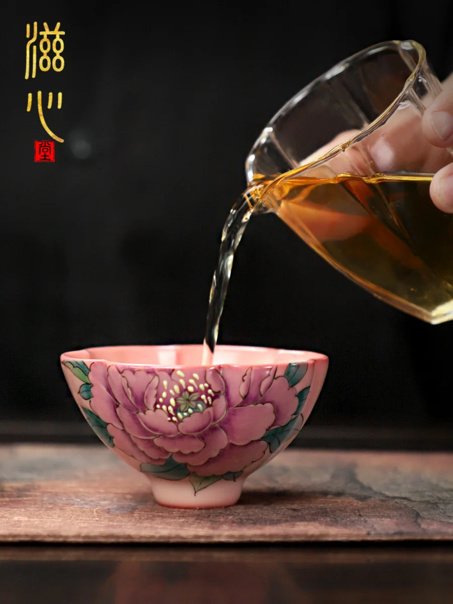 High-End New Hand-Painted Pink Peony Cup Gift Ceramic Personal Dedicated Tea Single Female