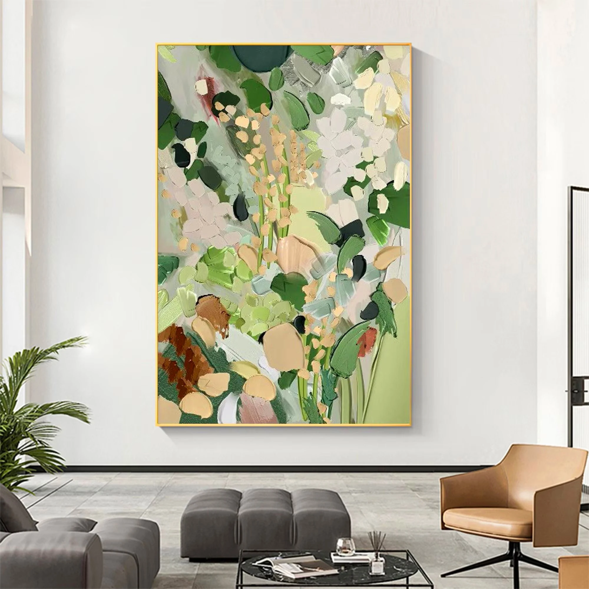 Abstract oil painting canvas poster,minimalist floral art,large wall decoration painting,Bohemian style living room wall decor.