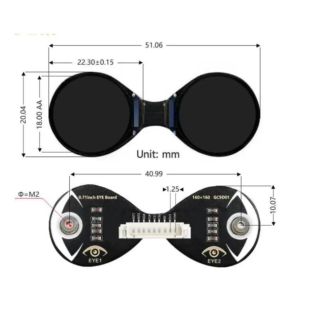 Dual Electronic Eyes 0.71 Inch Round LCD Display for Arduino Raspberry Pi/PICO/STM32 Modification Module 160X160 GC9D01