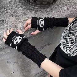 Gothic Girls Knitted Skull Gloves Men Women Dark Ninja JK Cos Cool Emo Punk Elbow Length Arm Warmers Hipster Black Long Mittens