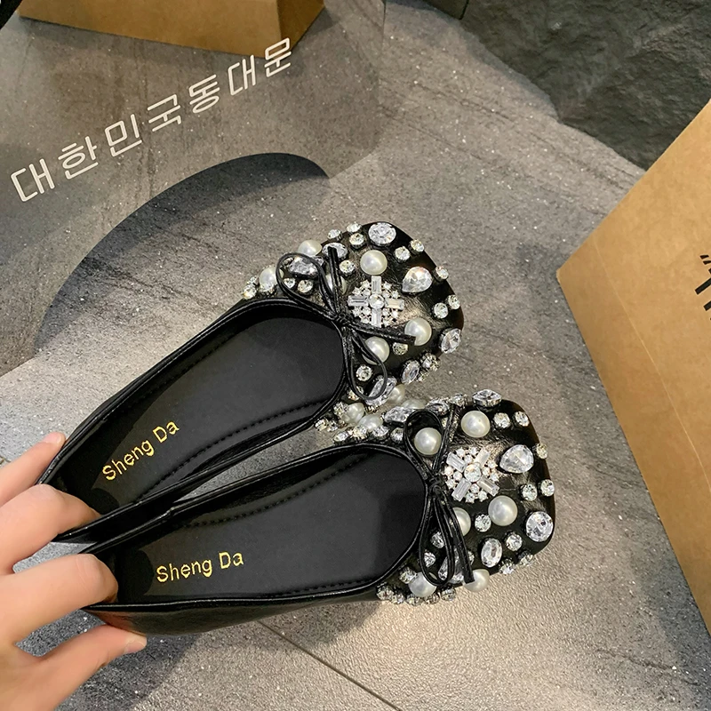 Plus Size Rhinestone Gold Wedding Shoes Bridal Shoes Comfortable Flat Square Toe Shoes for Women