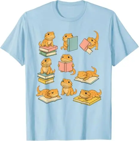 Lustiges T-Shirt mit bärtigen Drachen, die Bücher lesen, Y2k Back To School Reader Graphic Apparel, T-Shirts für den ersten Schultag, für Schüler und Lehrer – Detail 17