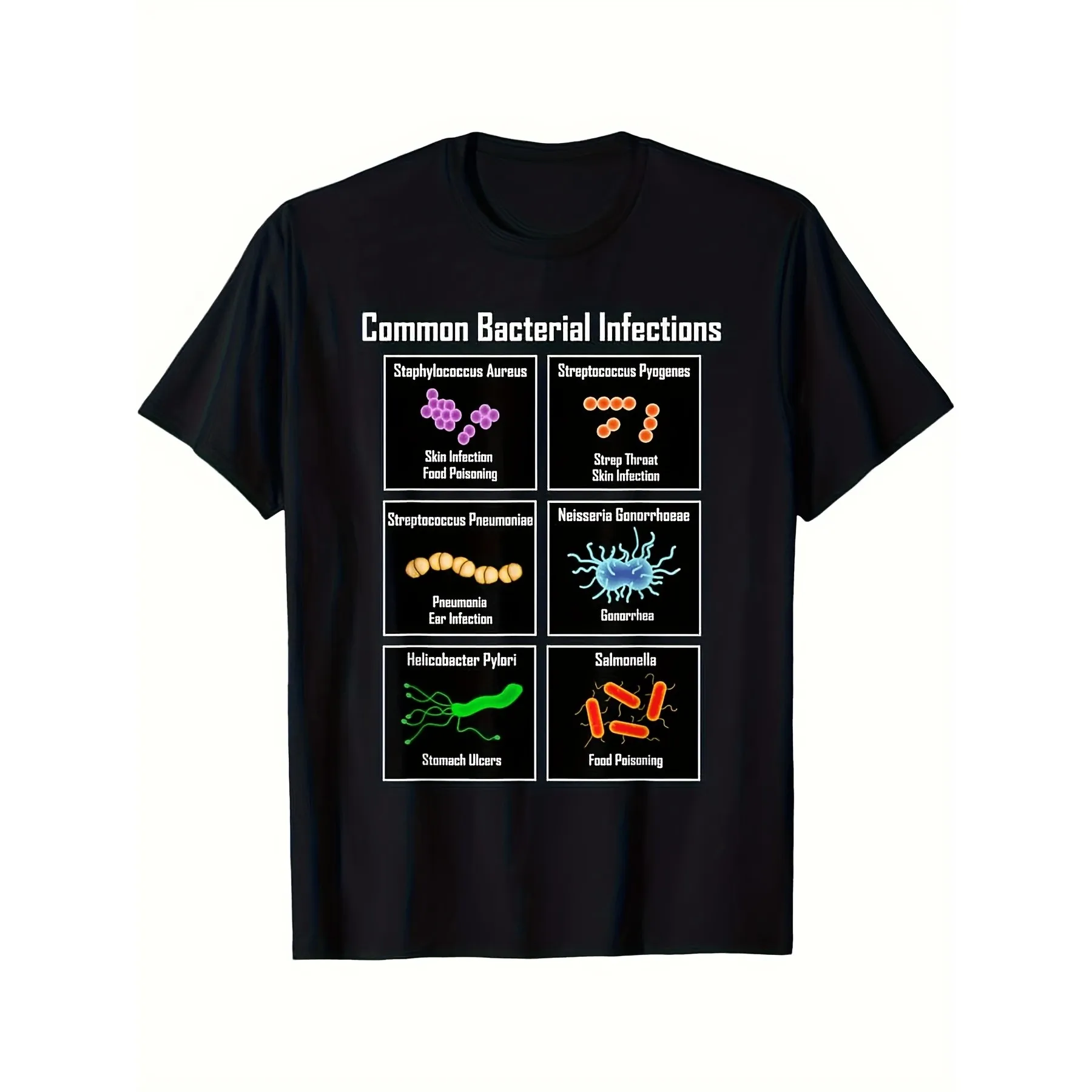 Common Bacterial Infections Chart Microbiology Science T-Shirt for Doctors Nurses