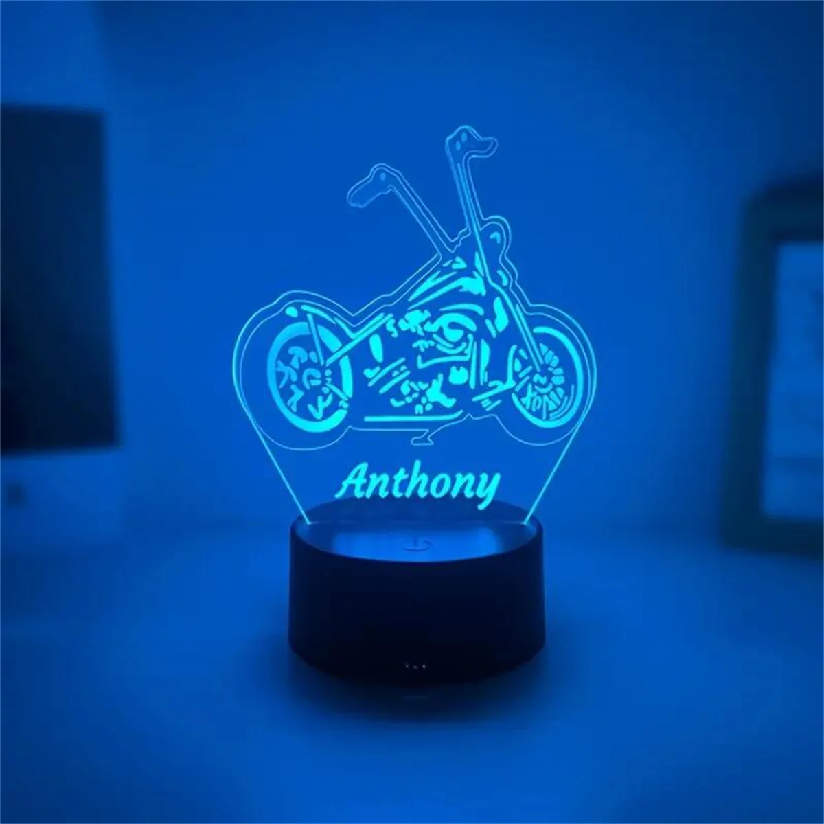 1pc Motorcycle 3D Night Light, 3D Optical Illusion Lamp With Touch, 7-Color Changing Ambient Light For Bedroom
