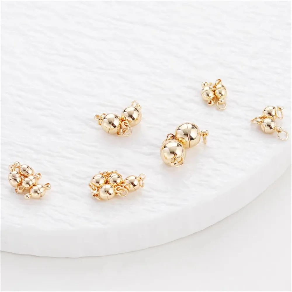 14K Gold Bead for Bracelet and Necklace, Magnetic Connection Buckle, Suction Iron Buckle, DIY Accessory, 6mm, 8mm, 10mm, 12mm