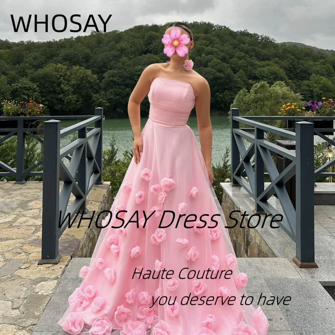 

WHOSAY Prom Dresses Strapless Sexy Back Vestidos Des Fiesta Handmade Flowers Bride Wear Evening Party Gowns Customized