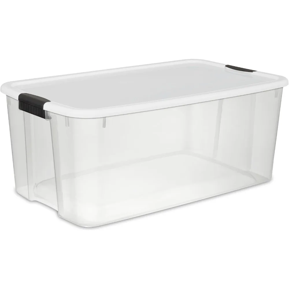 116 Qt Ultra Latch Box, Stackable Storage Bin with Lid, Plastic Container with Heavy Duty Latches to Organize, Clear