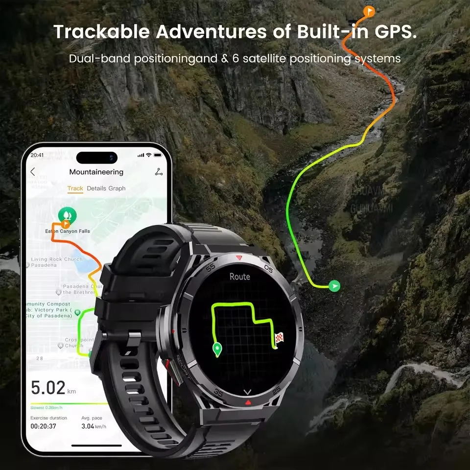 ใหม่สําหรับ Huawei GPS SmartWatch ผู้ชาย 466*466 AMOLED HD 150 + โหมดกีฬาเข็มทิศ BT Call Health Monitor IP69 ว่ายน้ํากันน้ํานาฬิกา