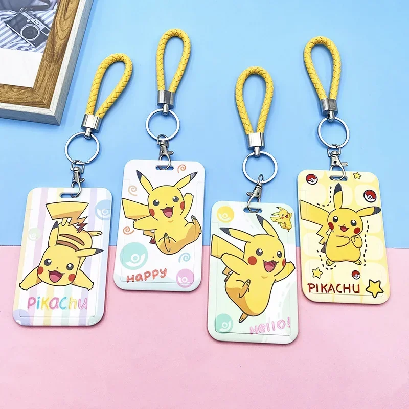 Potdemiel Pikachu Bus card protective cover, student meal door card cover, rope hanging neck card holder