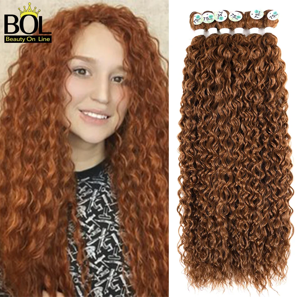 

BOL Long Jerry Curly Hair 3PCS/ Pack100g Synthetic Orange Extensions Curls Hair for Women Water Weaving Kinky Curly