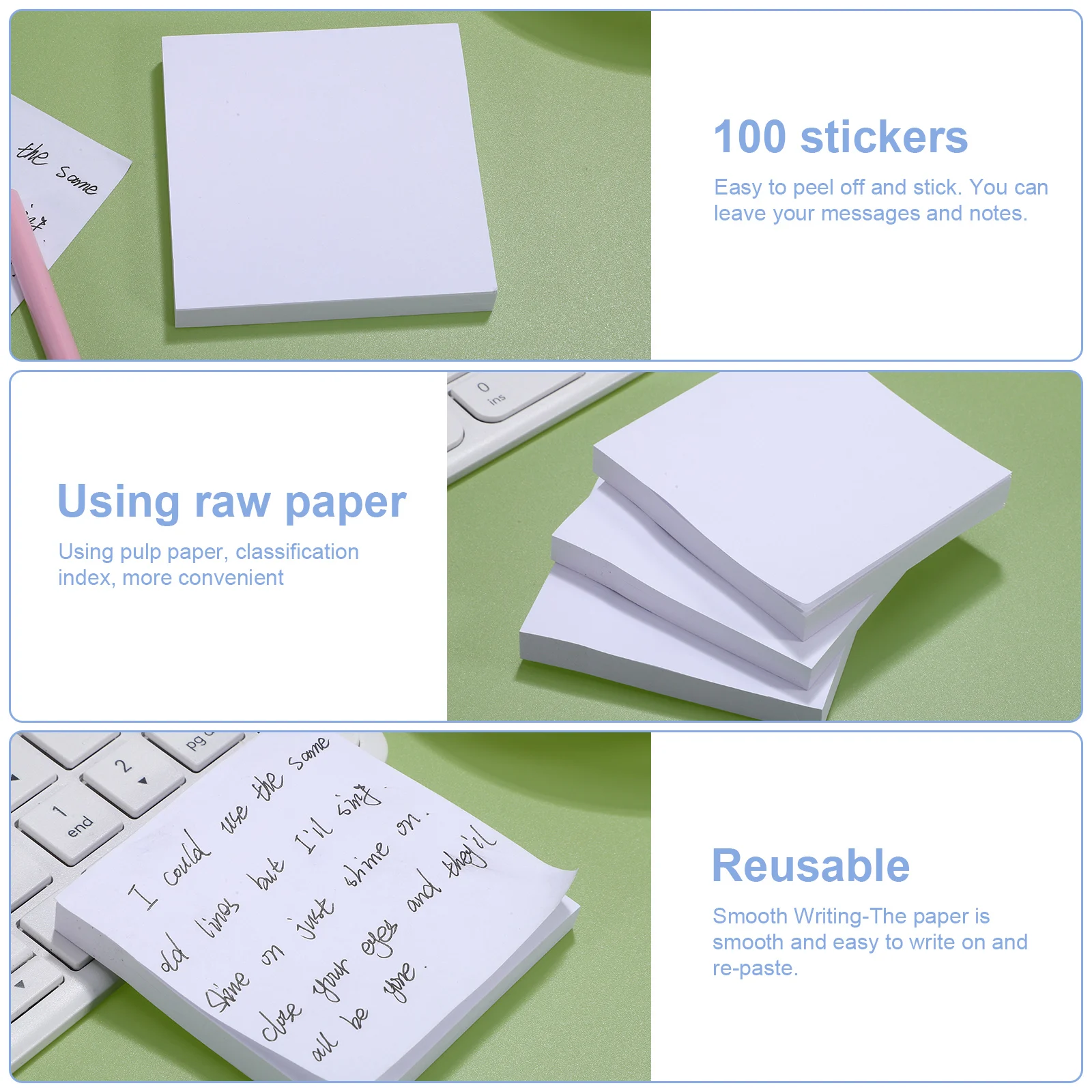 3 Pcs Student Stationery White Sticky Notes Notepad Blank Schedule Planning Paper Square Self Pads