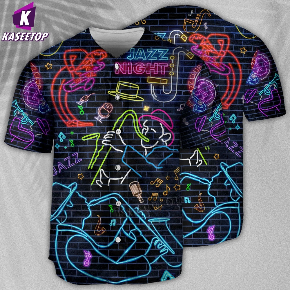 Saxophone Music Love Neon Men 3D Print Baseball Jersey Shirt Adult Summer Tee Shirt Men's Hip Hop Tops Tee Oversized Streetwear