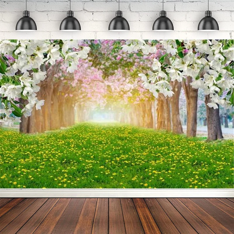 Photography Backdrop Spring Flower Tree Floral Petal Boulevard Wedding Girl Birthday Party Background Poster Photo Studio Props