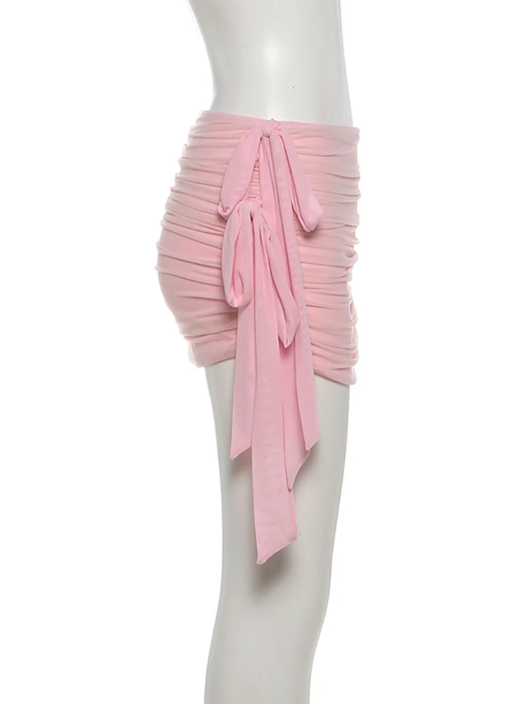 Nibber 2-teiliges Set für Damen, Neckholder, Patchwork, Fischgrätenmuster, unregelmäßiger Saum, tiefer V-Ausschnitt, Weste + Faltenrock aus Mesh mit Quasten (lang), sexy, schicker Anzug – Detail 10