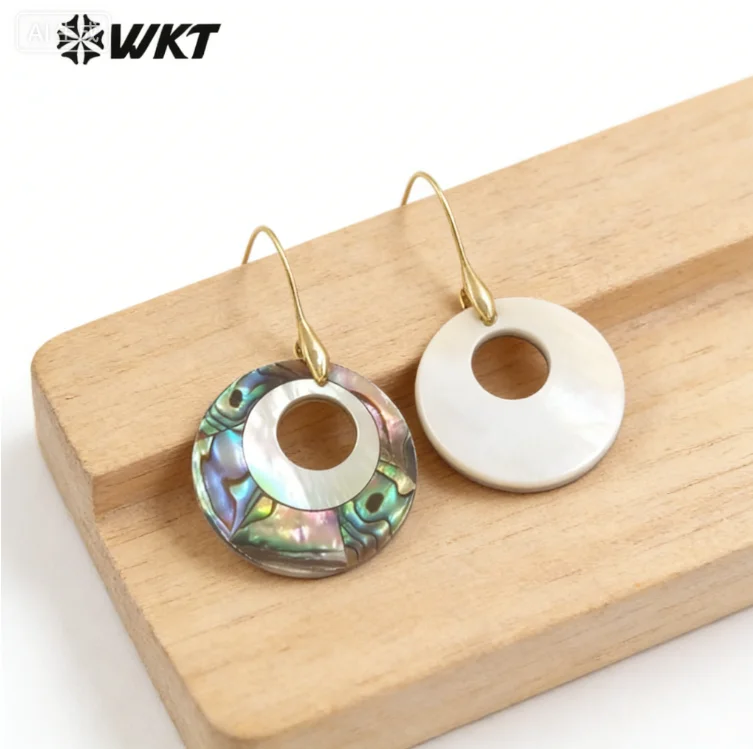 WT-MPE163 Elegant Design Abalone Shell Round Shape With 18k Real Gold Plated Earrings For Women Jewelry