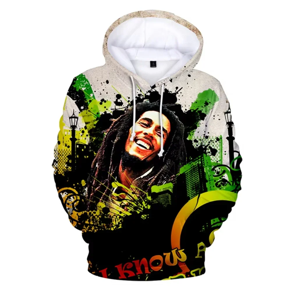 Popular Singer Bob Marley 3D Print Men's Hoodie Harajuku Long Sleeves Oversized Outdoor Pullover Sweatshirt Kids Unisex Clothing