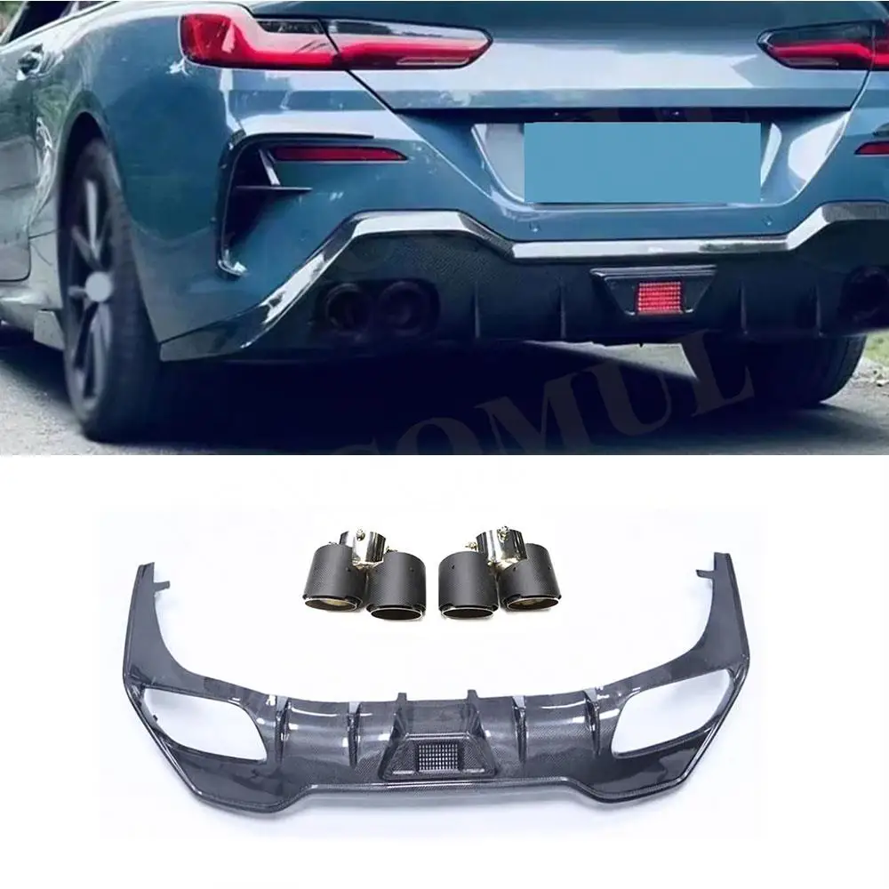 

VACOMUL Carbon Fiber Car Rear Bumper Lip Diffuser Steel Exhaust Muffler Tips for BMW 8 Series G14 G15 G16 2019-2022 Bumper Guard