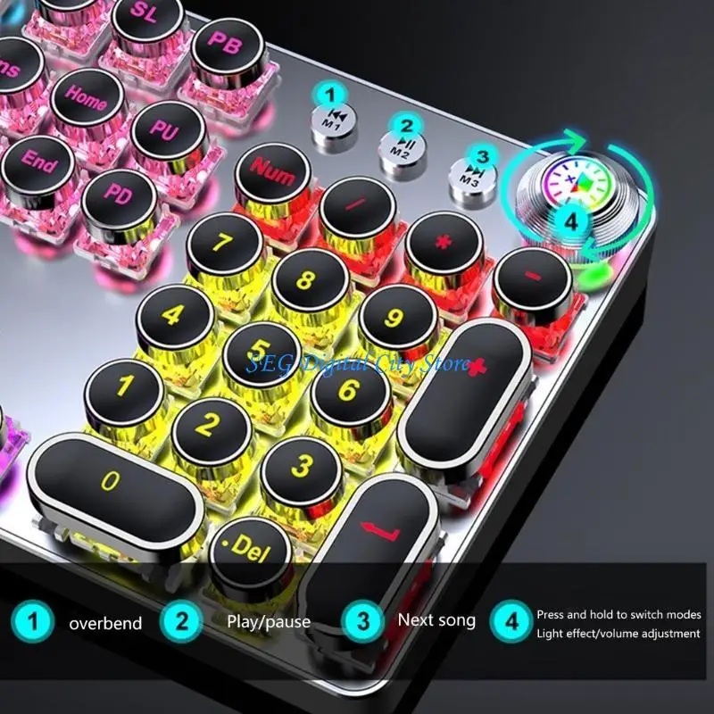 U75B Vintage Mypewriter Mechanical Mechanical Racklitlit White 104 Round KeyCaps