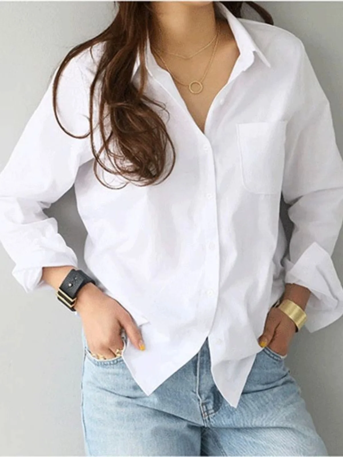 

Women's Slim Fit Long Sve irt Collared Ele Faionable Top for Young Women 8-24 Years Old Other Material 00%