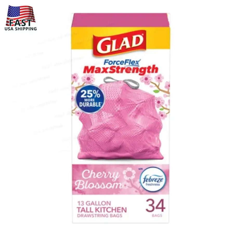 

Мешки для мусора на шнурке Glad Force MaxStrength Cherry Blossom с 13 галлонами Febreze
