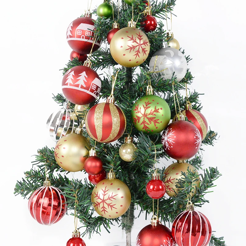 42/44Pcs 3/6cm Red Green Golden Christmas Balls Large Xmas Tree Ball Hanging Pendant Christmas Decoration For Home Navidad Decor