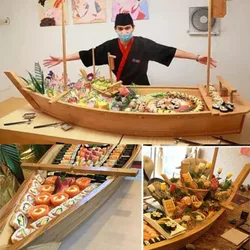Bamboo Dragon Boat Luxury Sashimi Boat Dry Ice Buffet Seafood Platter Sushi Shengtai Sashimi Boat Management Sushi