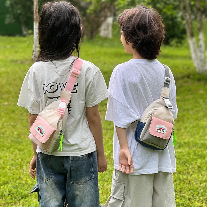 New Fashion Kids Chest Bag Unisex Cool Color Block Lightweight Mini Crossbody Phone Pouch For Travel Outing