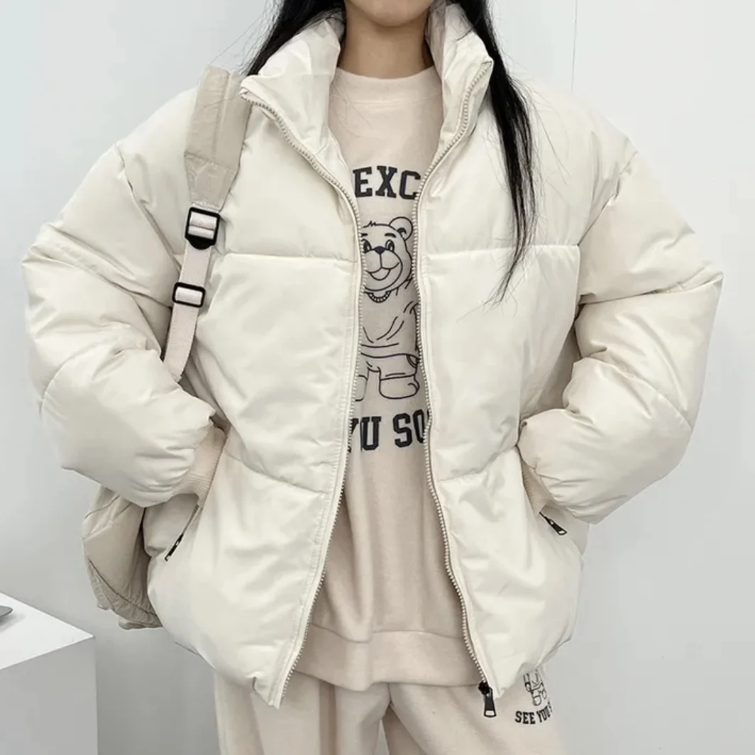 Donna Chic Winter Thiened Cotton Jaet Colletto alla coreana Puffer Pane Sle Top Faionable Capispalla Lungo Sve Pendolarismo