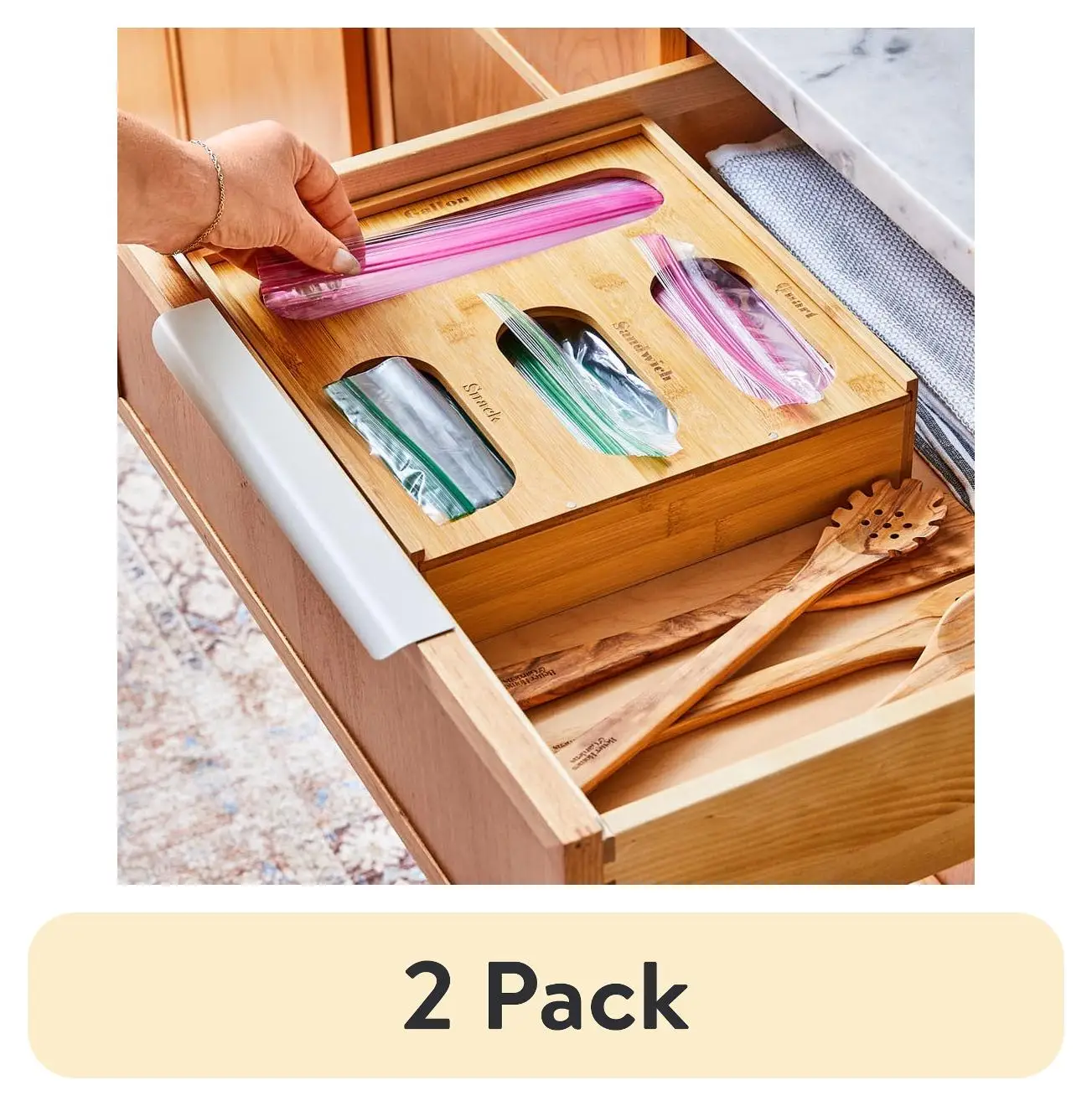 

Bamboo Drawer Organizer for Kitchen, Natural Finish, 2-Pack, Easy Access Storage Solution