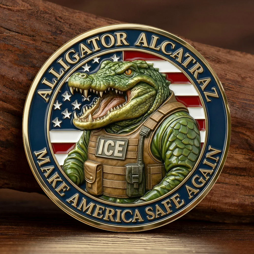Alligator Alcatraz ICE Gold Plated Challenge Coin 2026 Inmate Make America Safe Again Collectible Coin Souvenir Medal Gift
