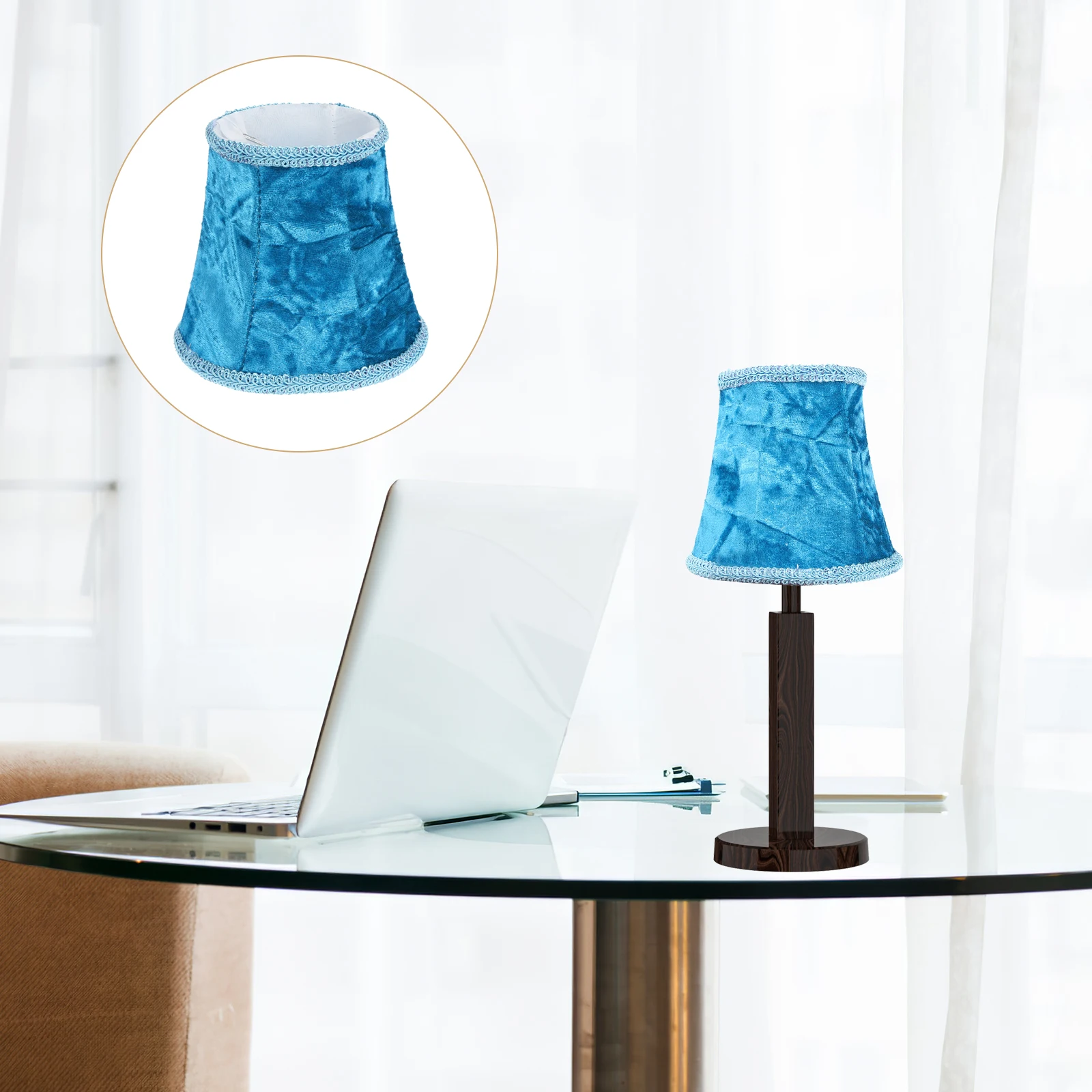 

Lamp Shades Light Cover Bell Shaped Linen Blue Cloth Small Size Fabric Household Retro European Style Bedroom Living Room
