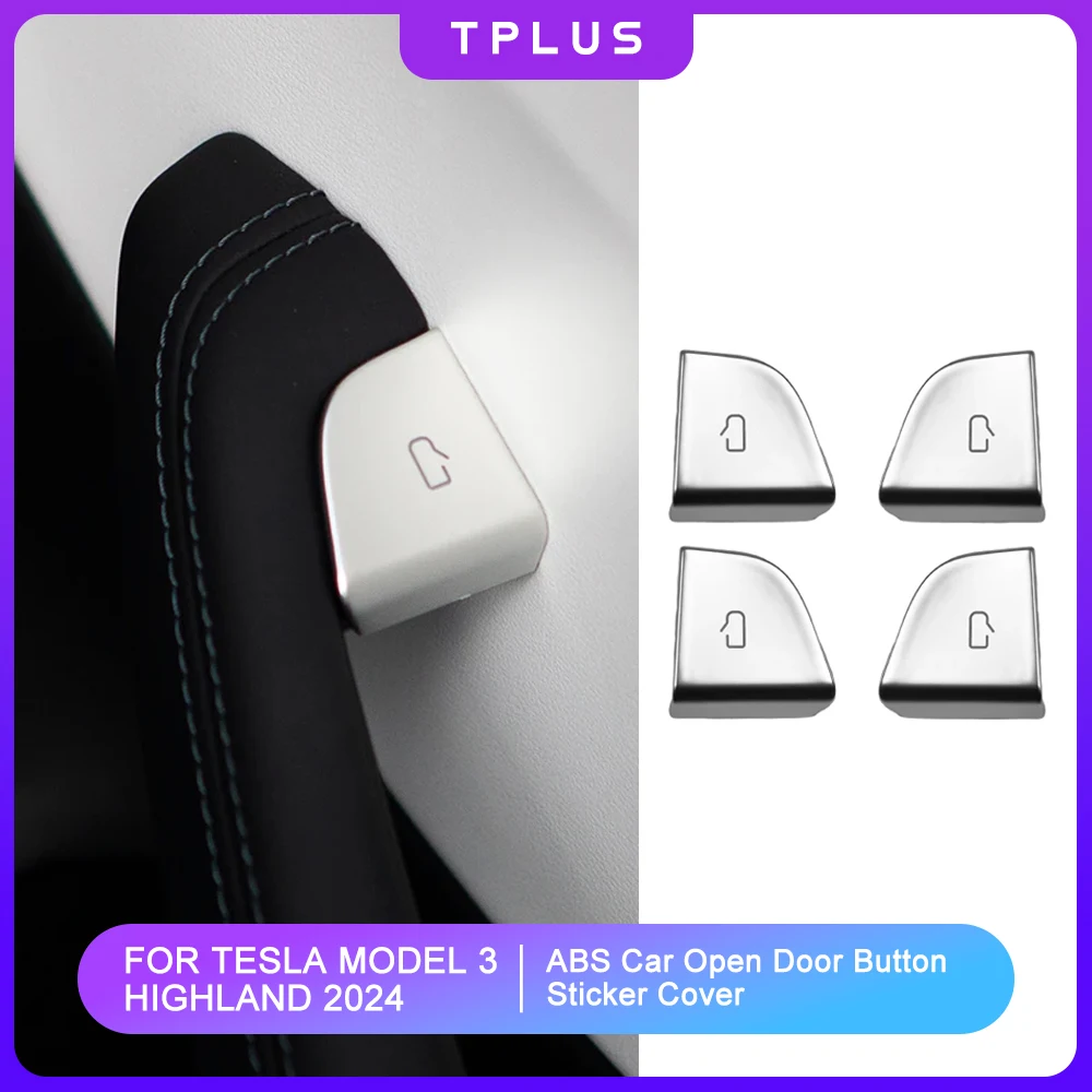 

4Pcs Car Door Open Button Sticker For Tesla Model 3 Highland 2024 Door Button Decoration Patch Cover Auto Interior Accessories