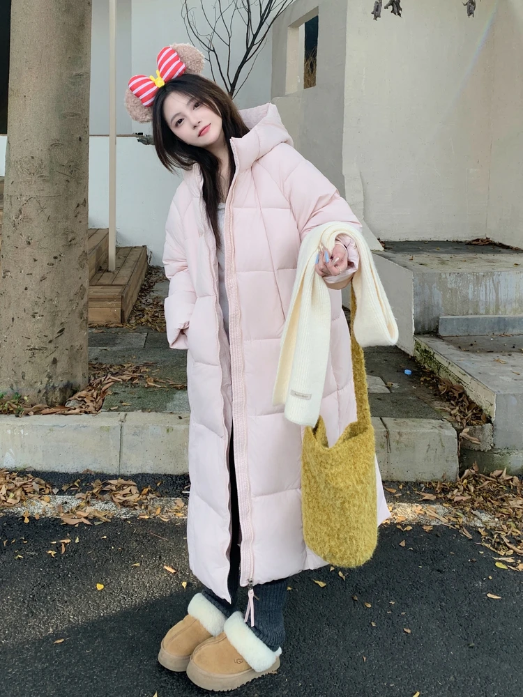 

Women's Oversized Korean Sle Bread Coat Ultra Long down Cotton Jaet Thiened Warm Faionable Over-Knee Outerwear