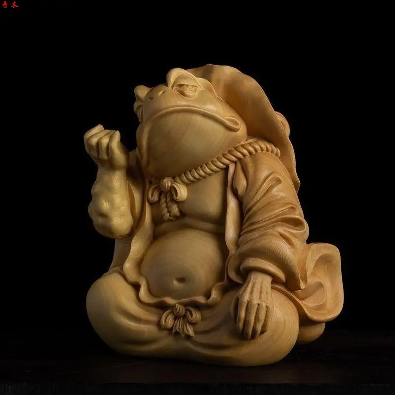 Taihang Thuja Sutchuenensis Wood Carved Golden Toad Fairy Boxwood Blessing Frog Lucky Animal Ornaments